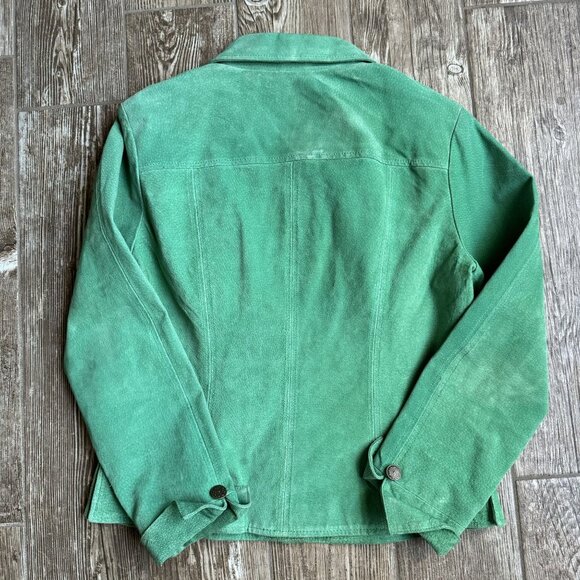 Vintage Green Suede Jacket M Fits Preppy Button Up Classic Boxy Casual  Boho - Picture 6 of 6